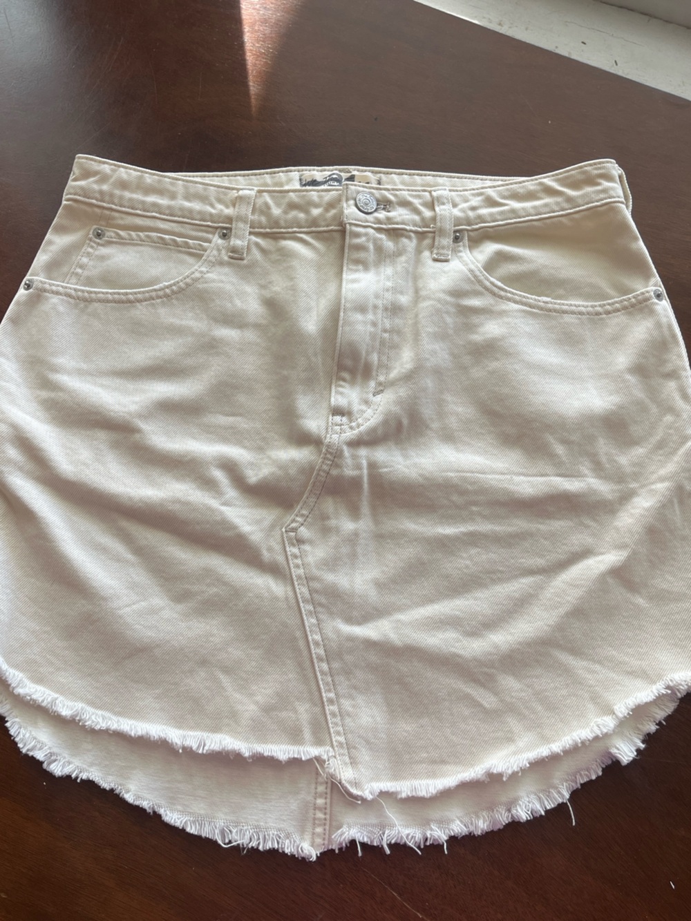 WE THE FREE Cream High-Low Frayed Denim Skirt